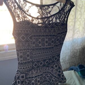 Black and White Geometric Lace Top